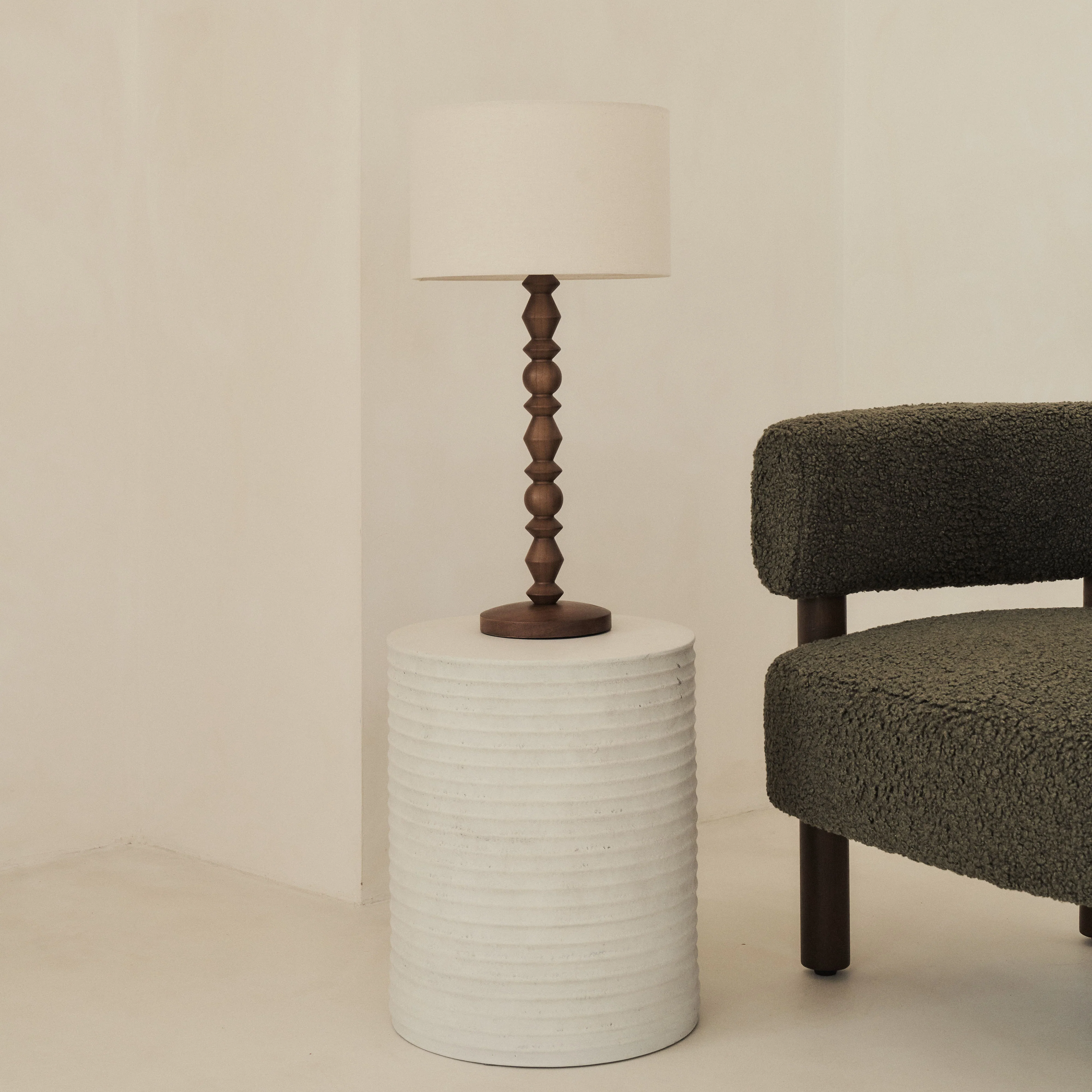 Ivy - Dark Wood Drum Shade Table Lamp - Image 5